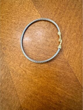 Two-Tone Cable Wire Bangle Bracelet with Gold Tone Clasp 286
